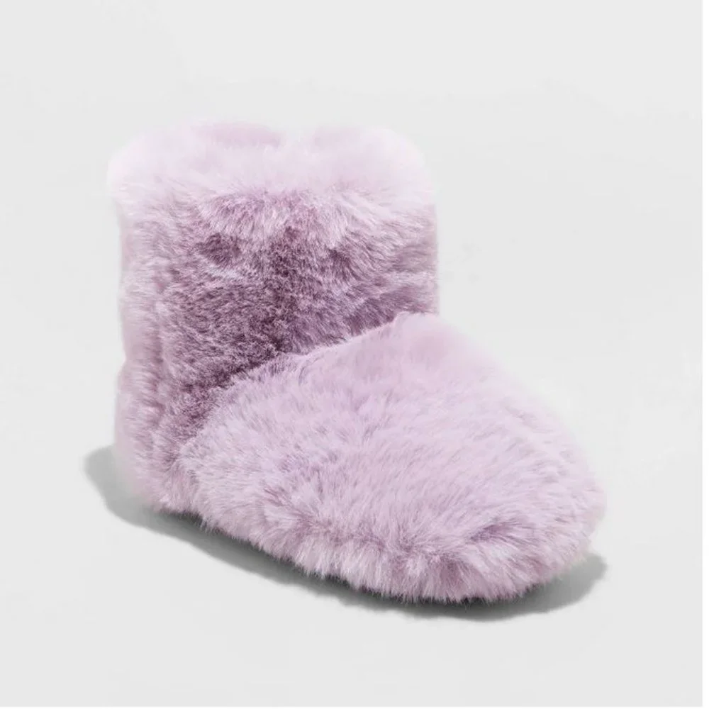 Toddler Girls' Dallas Fur Bootie Slippers Non Slip-‎ Cat & Jack™ Purple